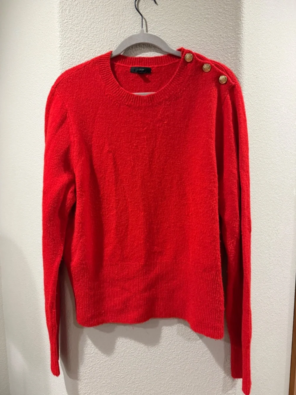 J Crew Crewneck Red sweater with shoulder buttons Size XL